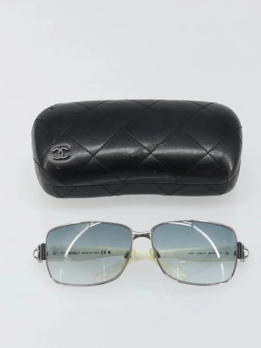 CHANEL Sunglasses plastic White CC Auth 180943